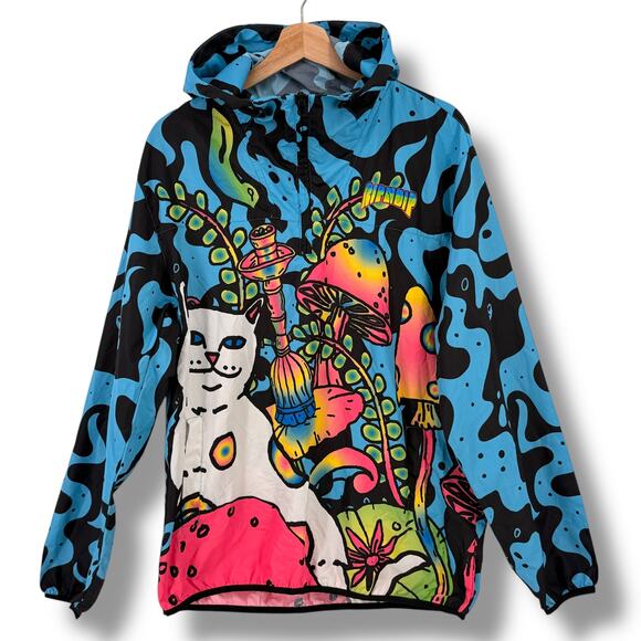 RIPNDIP Lord Nermal Cat Mushroom Psychedelic Windbreaker Hoodie Men's Sz Medium - Picture 1 of 10